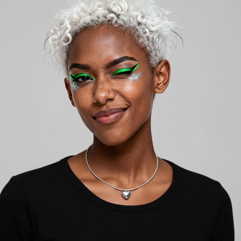 Close-up of silver-plated heart pendant necklace on model