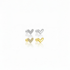 heart stud earrings in 925 sterling silver with zircon pavé, gold and silver versions on white background