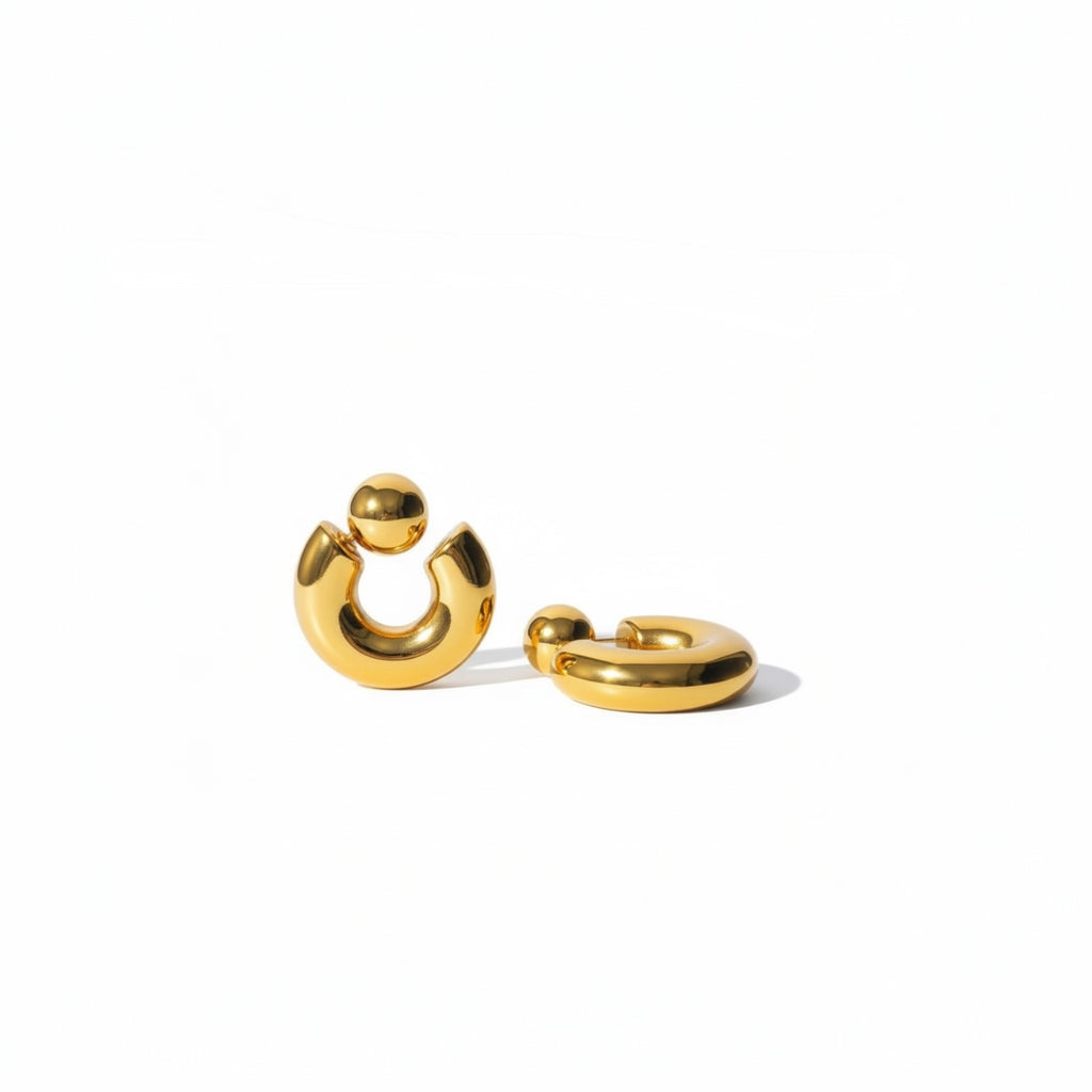 Side view of Smooth Chunky Hoop Earrings – 18K PVD Gold Plated – OMON