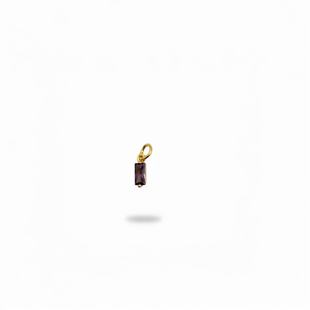purple baguette-cut charm on white background.