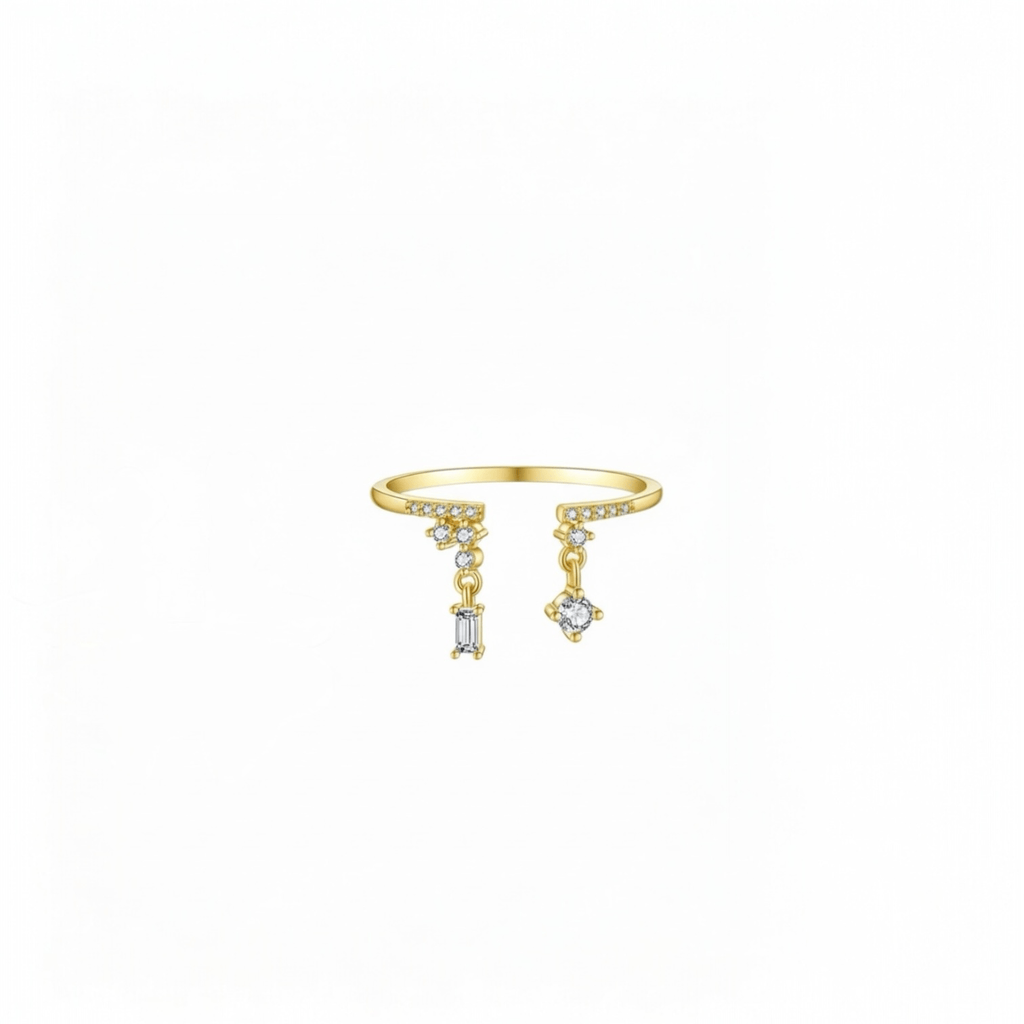 CZ Drop Ring - zircon angled product view on white background open band