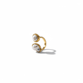 Double Pearl Open Ring in 18K gold-plated stainless steel on white background, open band with two imitation pearls