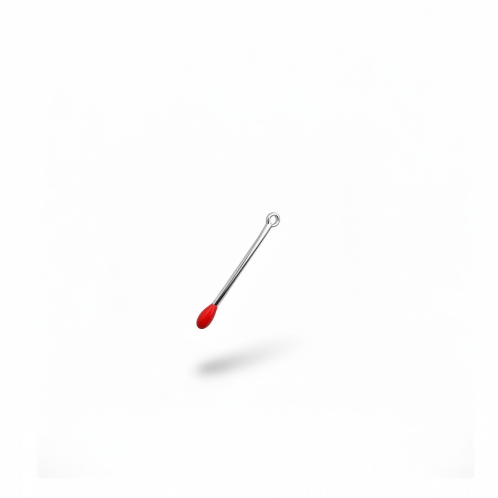 Flame matchstick charm pendant, side profile enamel tip close-up