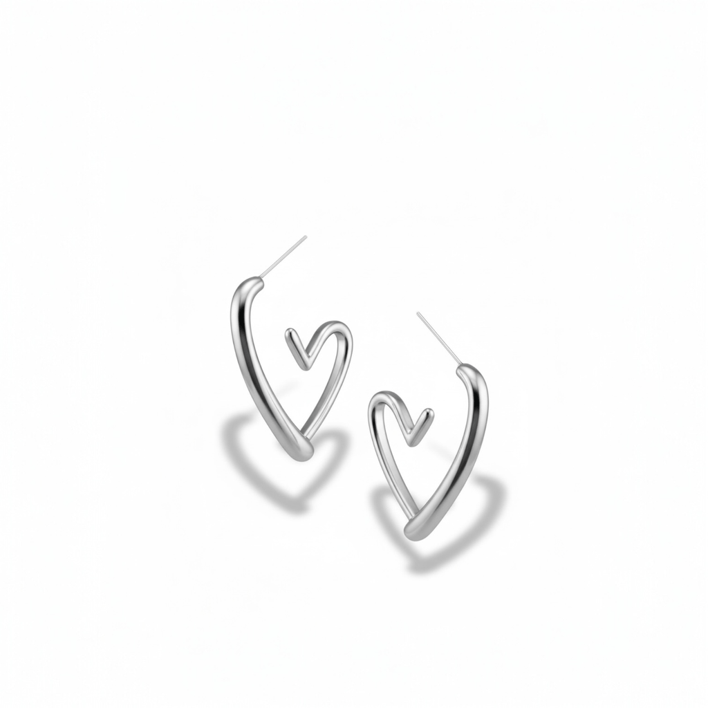 Fluid Heart Silver Earrings - OMON