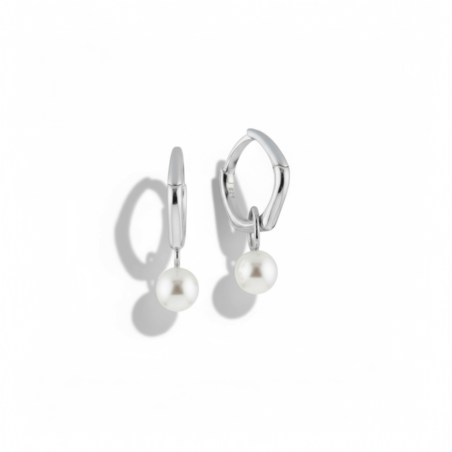 Freshwater Pearl Drop Stainless Steel Hoop Earrings 925 Silver, 18 Gold plated - OMON