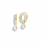 Freshwater Pearl Drop Stainless Steel Hoop Earrings 925 Silver, 18 Gold plated - OMON