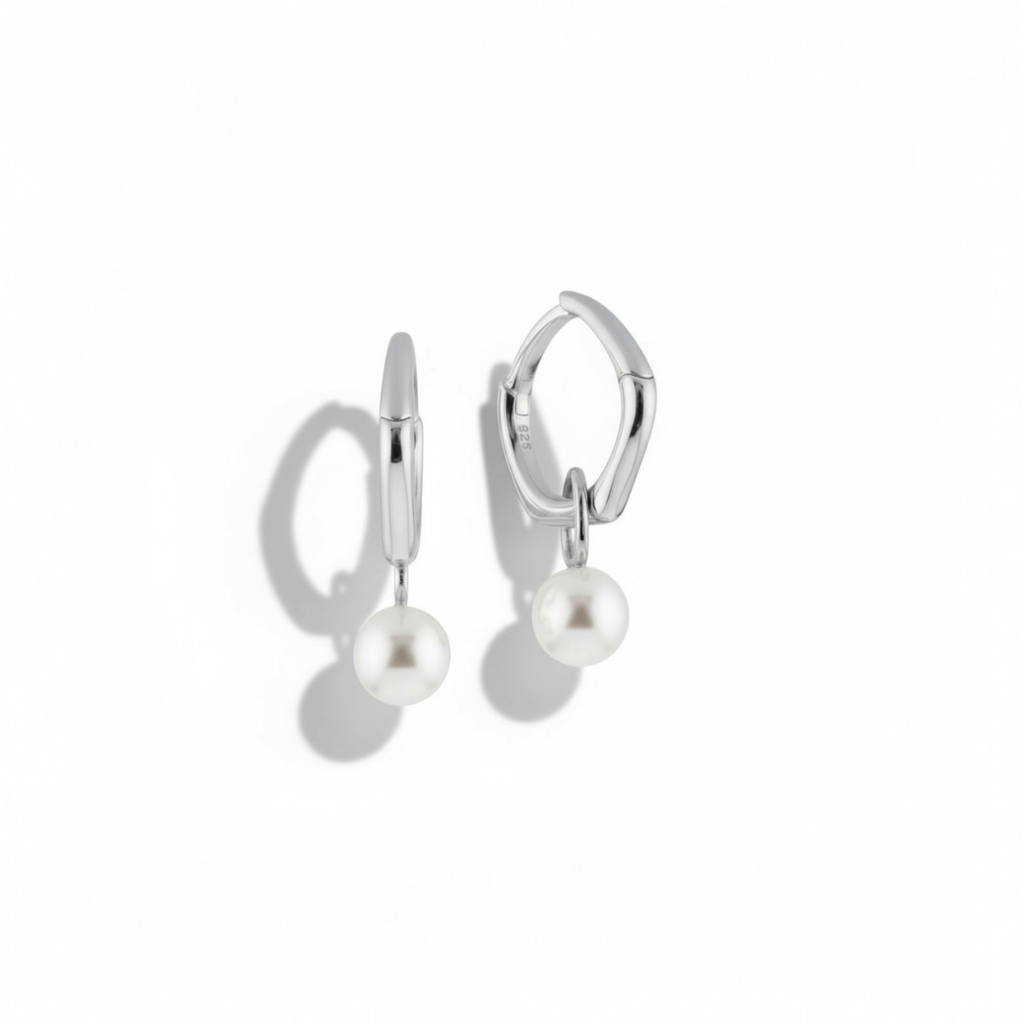 Freshwater Pearl Drop Stainless Steel Hoop Earrings 925 Silver, 18 Gold plated - OMON