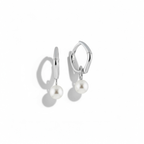 Freshwater Pearl Drop Stainless Steel Hoop Earrings 925 Silver, 18 Gold plated - OMON