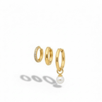 Gold Trio Zircon & Pearl Hoop Earring Set 18K Gold plated - OMON