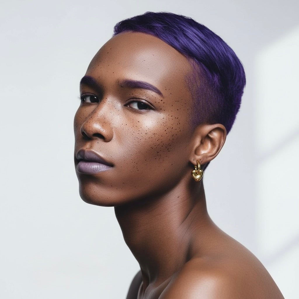 Heart Hoop Earrings worn on model profile side view, gold heart drop hoops