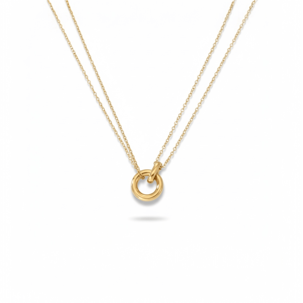 Layered circle pendant necklace in 18K gold-plated stainless steel – product photo