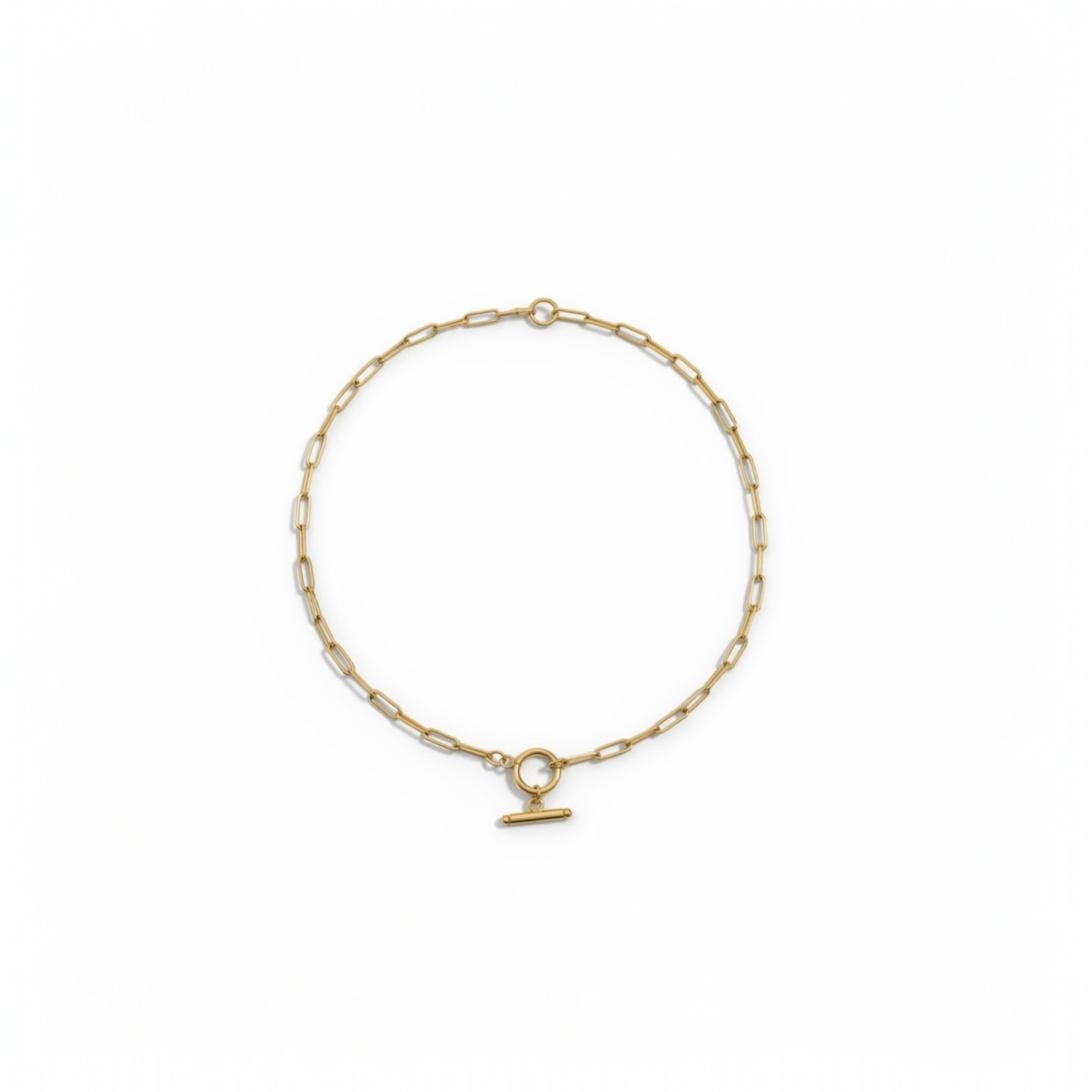 18K gold-plated link choker necklace laid flat in a circle – stainless steel