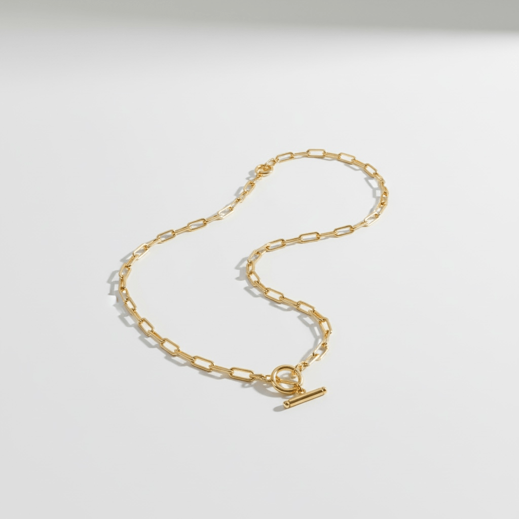 Link Choker Necklace laid out on white background