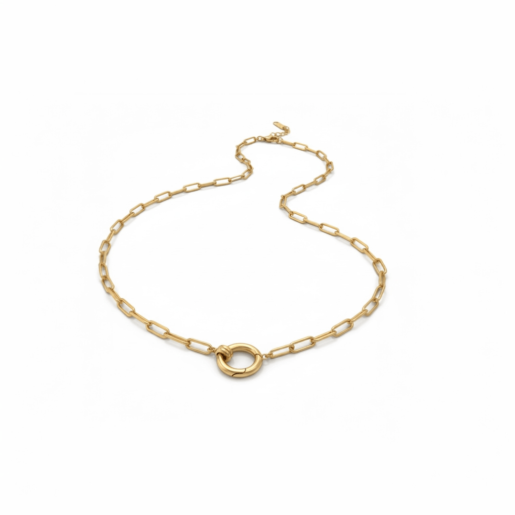 O - Ring Paperclip Chain Necklace in 18K Gold - Plated Stainless Steel - OMŌN