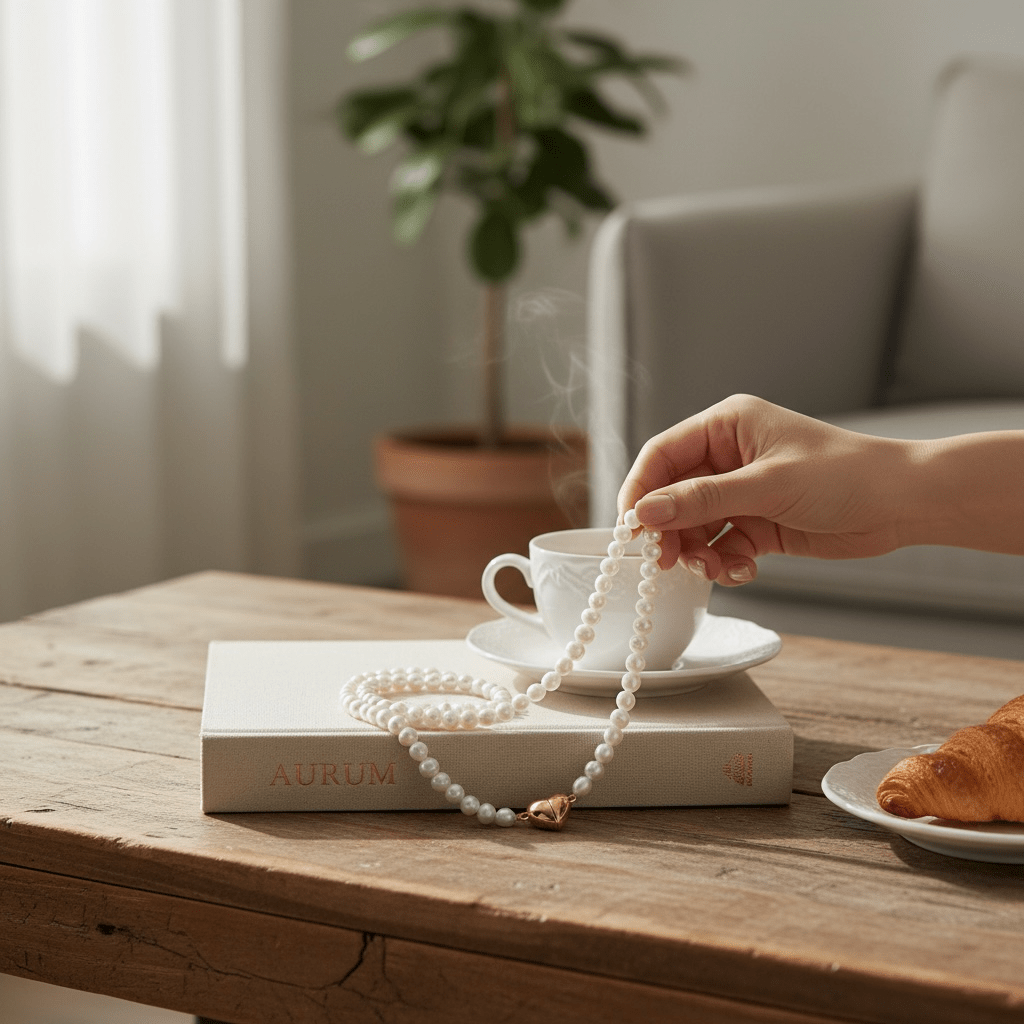 Pearl Heart Clasp Necklace — 18K Gold - Plated - OMŌN