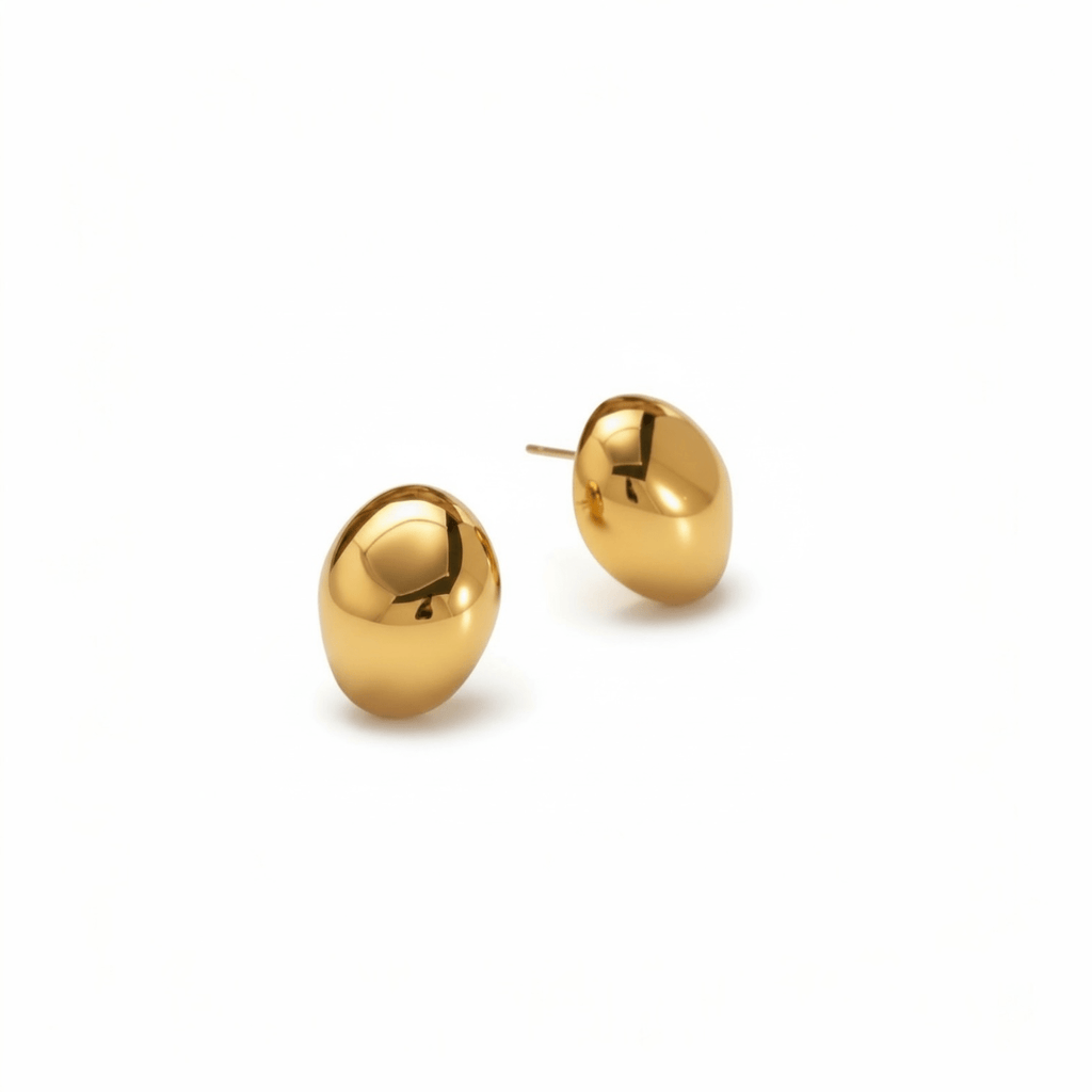 Sculpted Egg Dome 18K Gold Plated Stainless Steel Stud Earrings - OMON