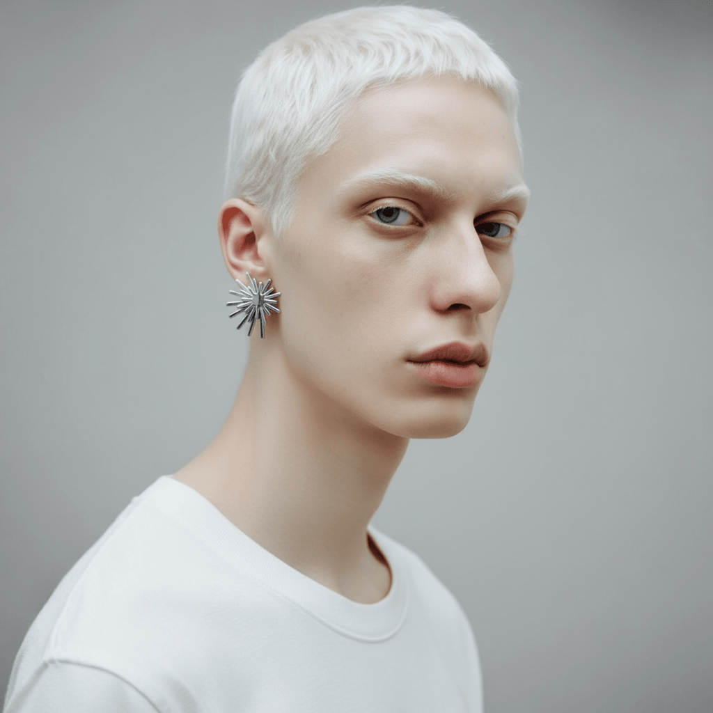 Silver Sunburst Stainless Steel Stud Earrings - OMON