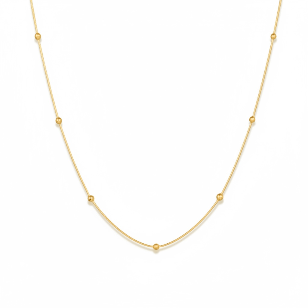Close-up of Soft Glow Beaded Chain Necklace – 18K Gold Plated beads and chain