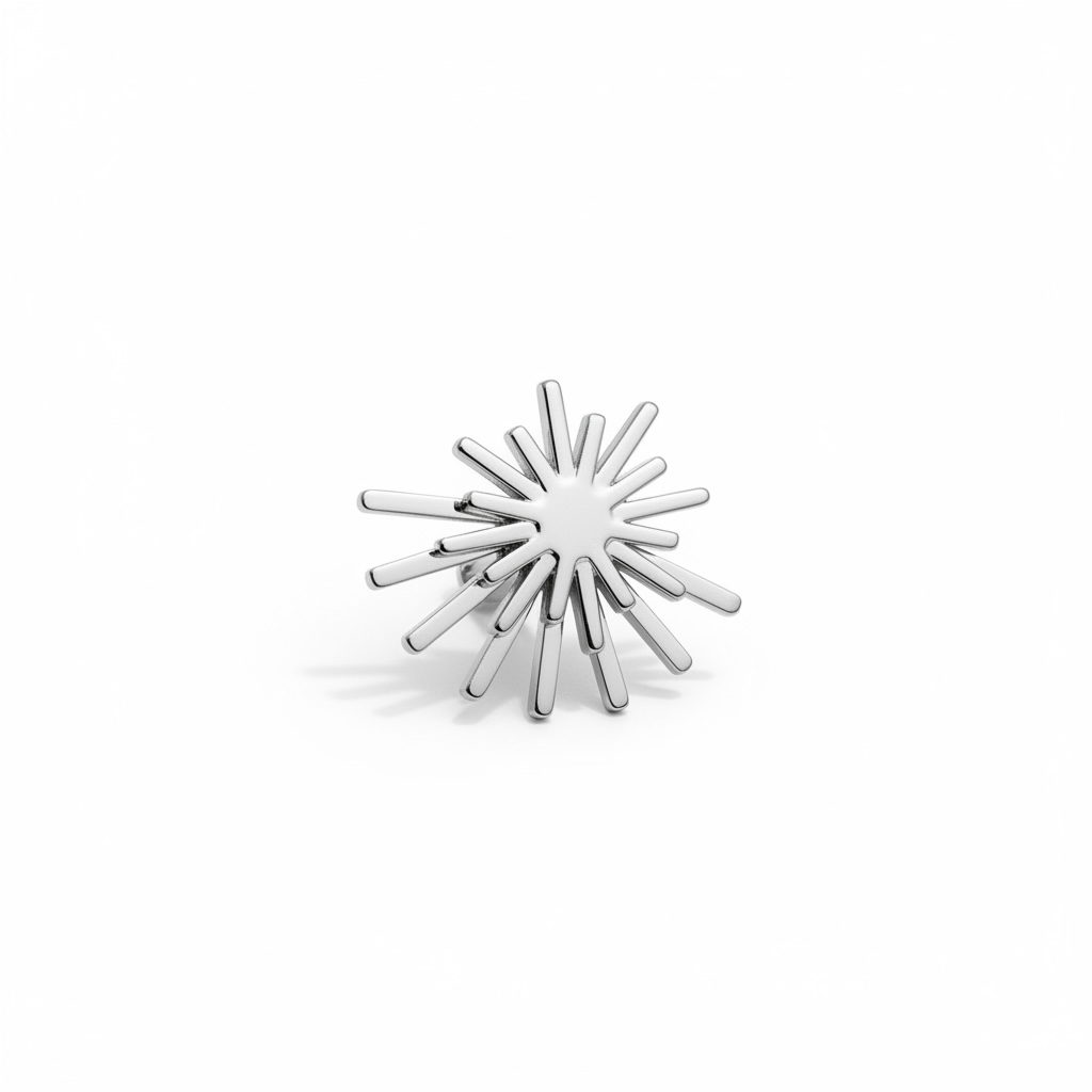 Spinning sunburst stud earrings – silver tone stainless steel