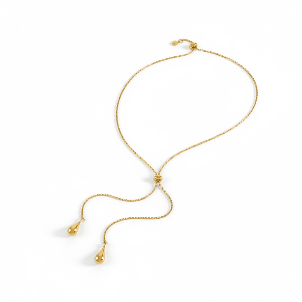 Teardrop Lariat Necklace in 18K Gold - Plated Steel - OMŌN