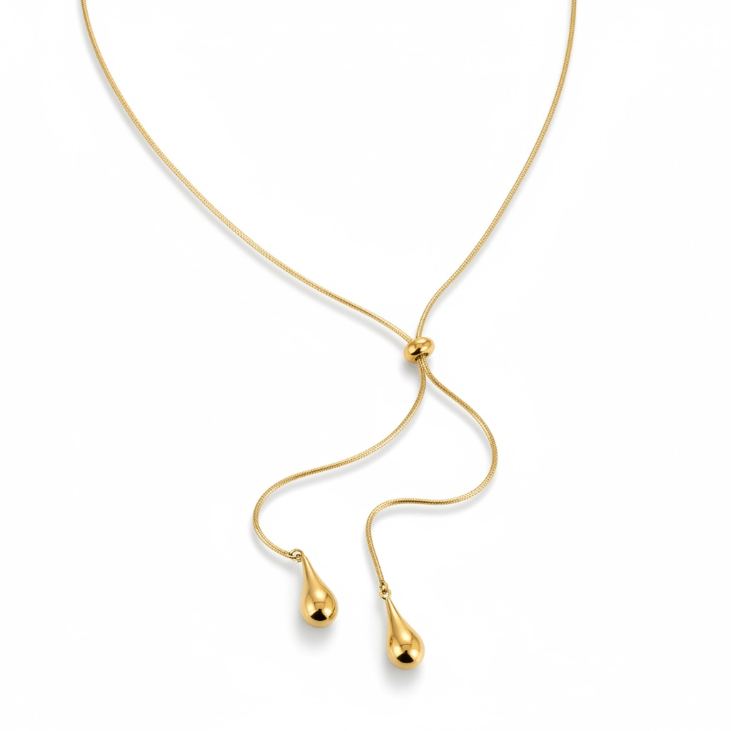 Teardrop Lariat Necklace in 18K Gold - Plated Steel - OMŌN
