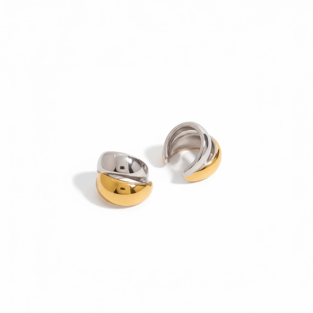 Two - Tone Ear Cuff Earrings 18K PVD Gold Silver 