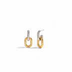 Two-tone geometric link hoop earrings in 18K gold and silver plated stainless steel – product photo