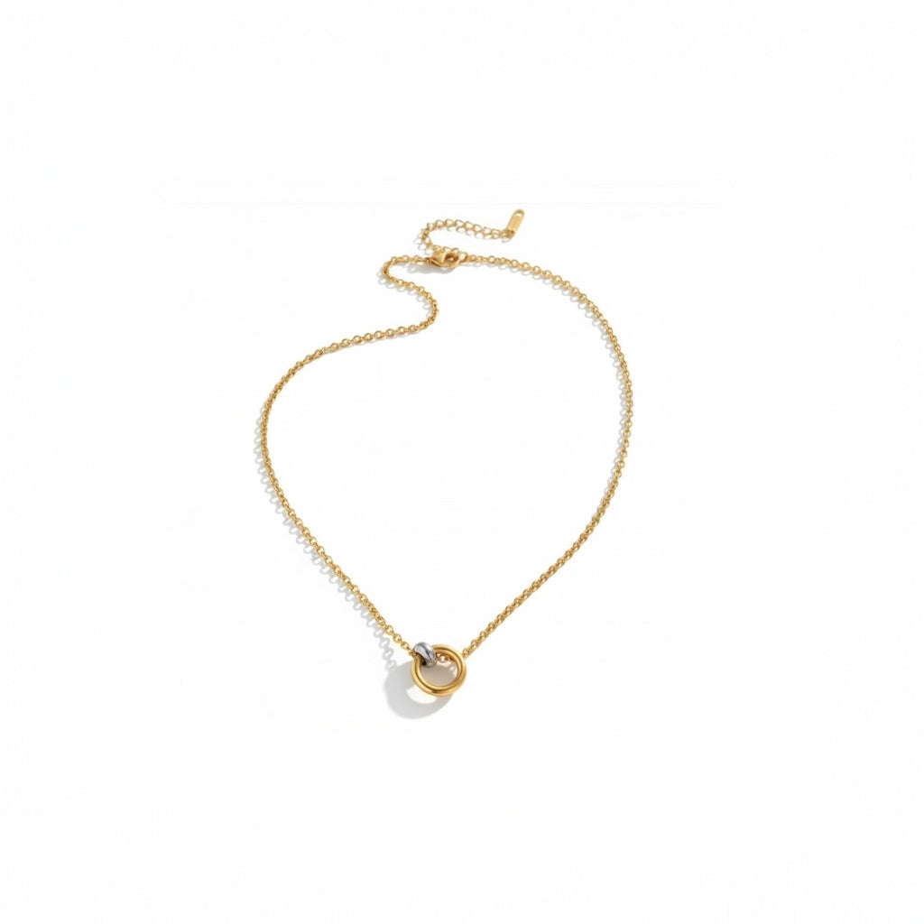 O-Ring Pendant Necklace — Stainless Steel, 18K Gold-Plated with a two-tone ring pendant for everyday wear.