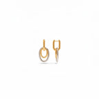 Two-tone gold and silver oval link hoop earrings in 18K gold-plated stainless steel on a white background